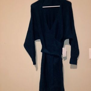 Navy Blue Sweater Dress with Tie